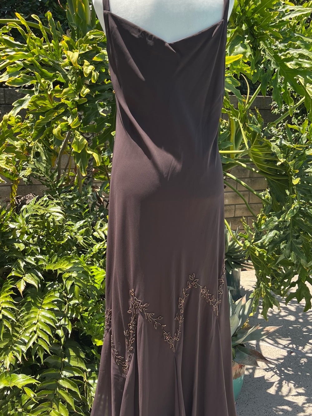 David's Bridal Brown Long Sleeve Beaded Evening Gown - Picture 6 of 14